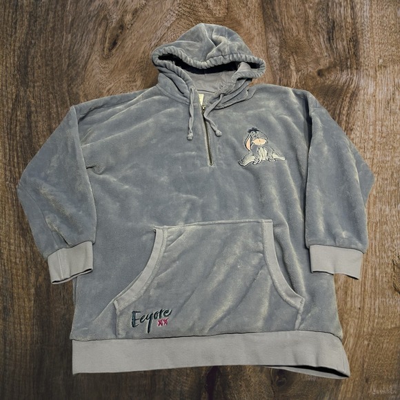 Disney Tops - Disney Winnie The Pooh Eeyore Fleece 1/4 Zip Hoodie Medium